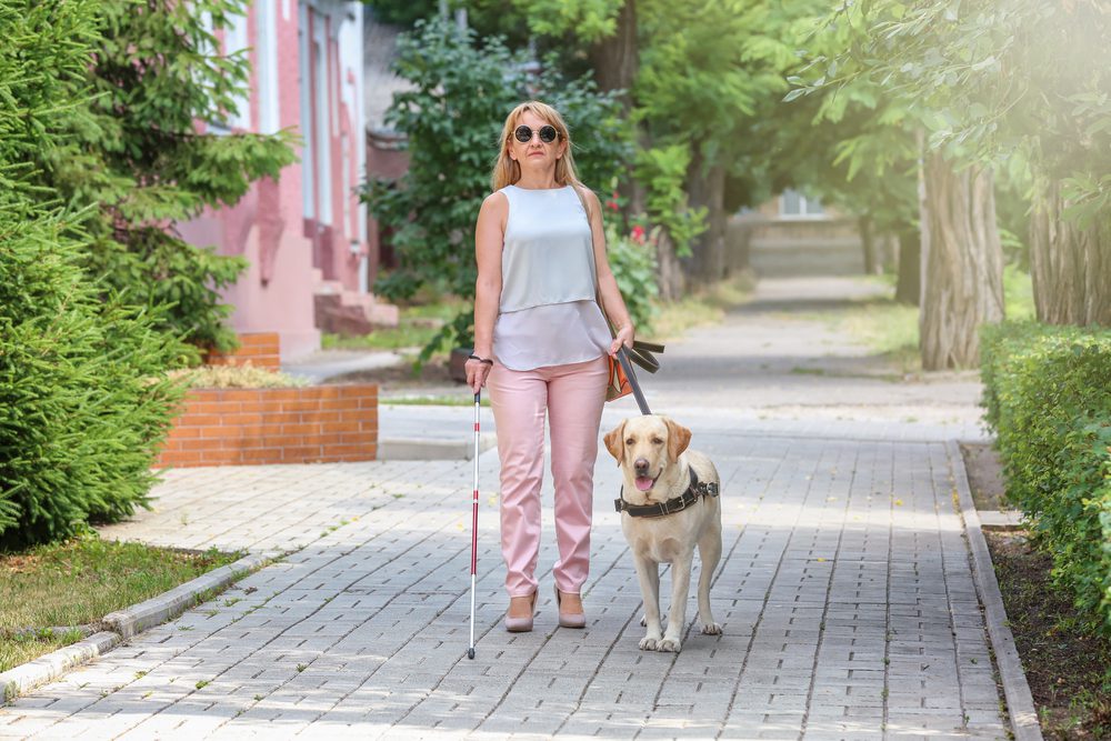 blind woman with guide dog